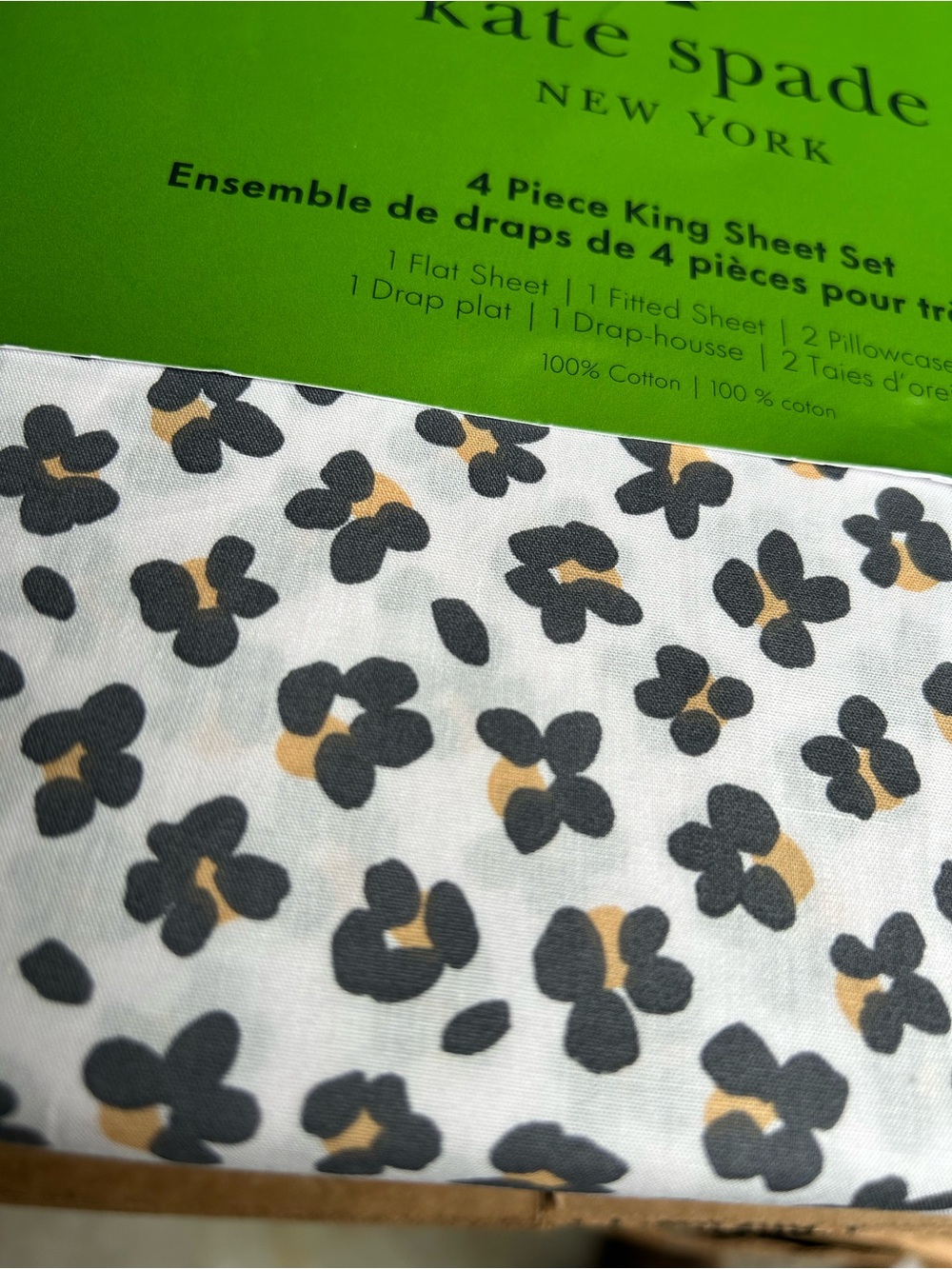 Kate Spade New York 100% Cotton Floral Leopard Print King Sheet Set NEW - Picture 6 of 6